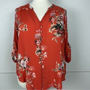 Chic Floral Women's Blouse - Rust Red